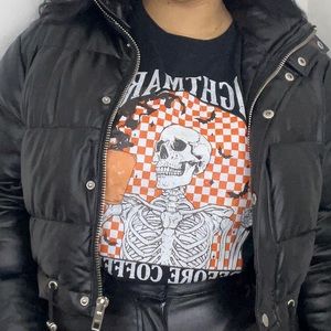 Skeleton & coffee black tee shirt.